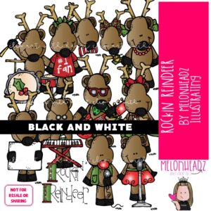 Rockin Reindeer clip art, Christmas clip art BLACK AND WHITE