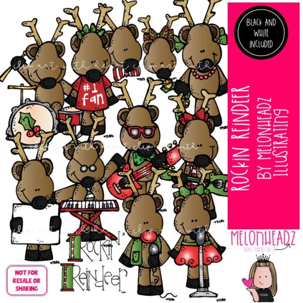Rockin Reindeer clip art, Christmas clip art COMBO PACK - Melonheadz