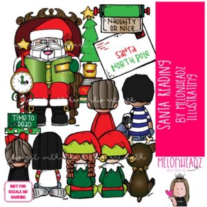 Santa Reading clip art, Christmas clip art COLORED Version