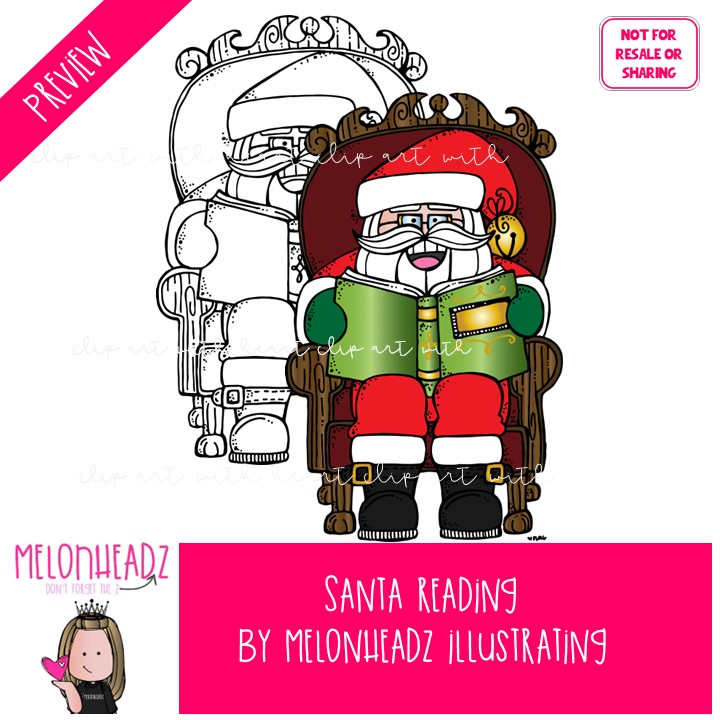 Santa Reading clip art, Christmas clip art COMBO PACK - Image 2