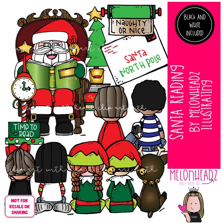 Santa Reading clip art, Christmas clip art COMBO PACK