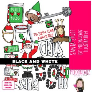 Santa Stuff clip art, Christmas clip art BLACK AND WHITE