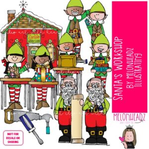 Santa's Workshop clip art, Christmas clip art, North Pole clip art COLORED Version