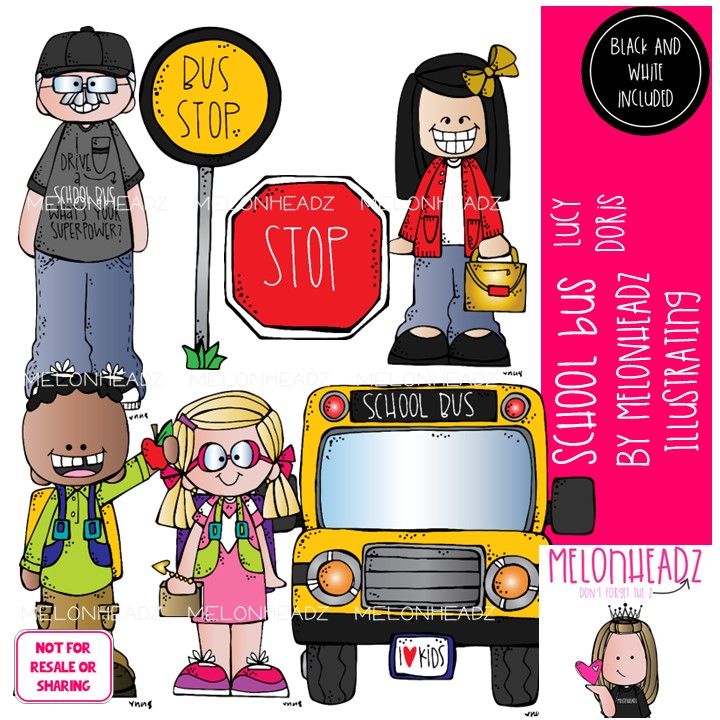 School Bus clip art Lucy Doris, Melonheadz Character, Bus stop clip art Mini