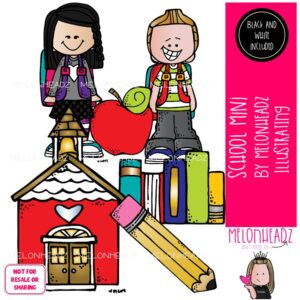 School clip art, pencil, books Mini