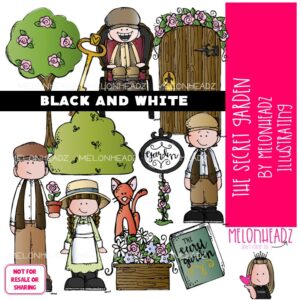 The Secret Garden clip art, literature, book companion, BLACK AND WHITE