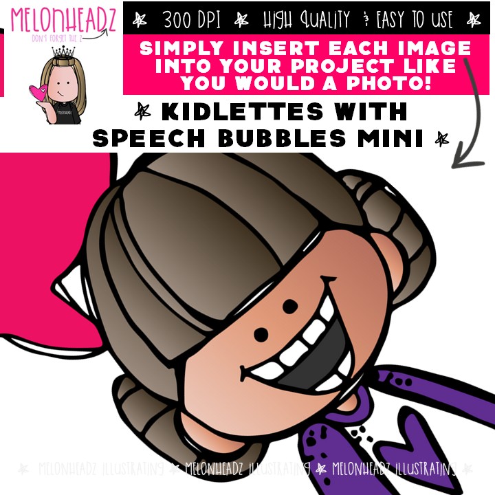 Kidlettes with speech bubbles clip art, talking, blank Mini - Image 3