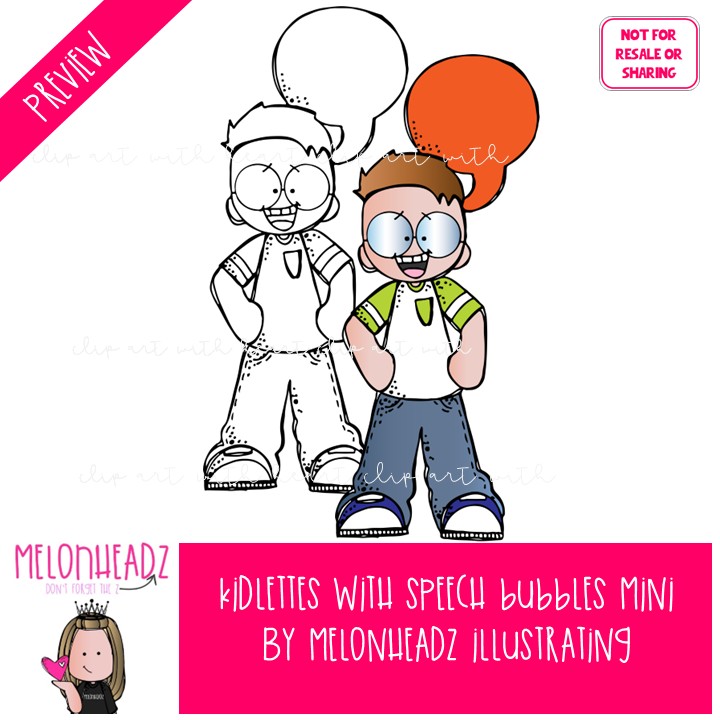 Kidlettes with speech bubbles clip art, talking, blank Mini - Image 2