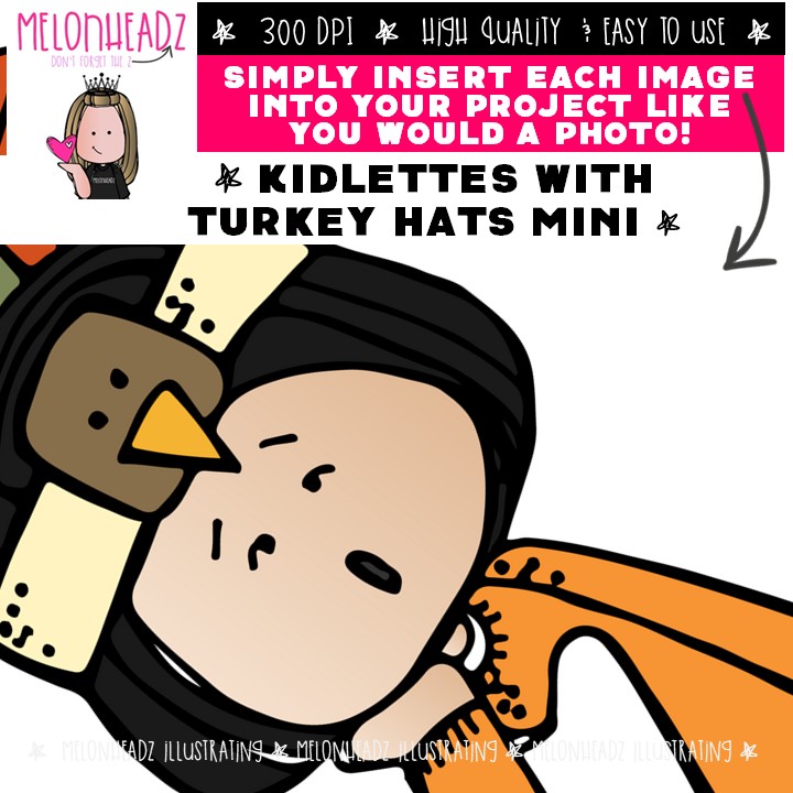 Kidlettes in turkey hats clip art, Thanksgiving Mini - Image 3