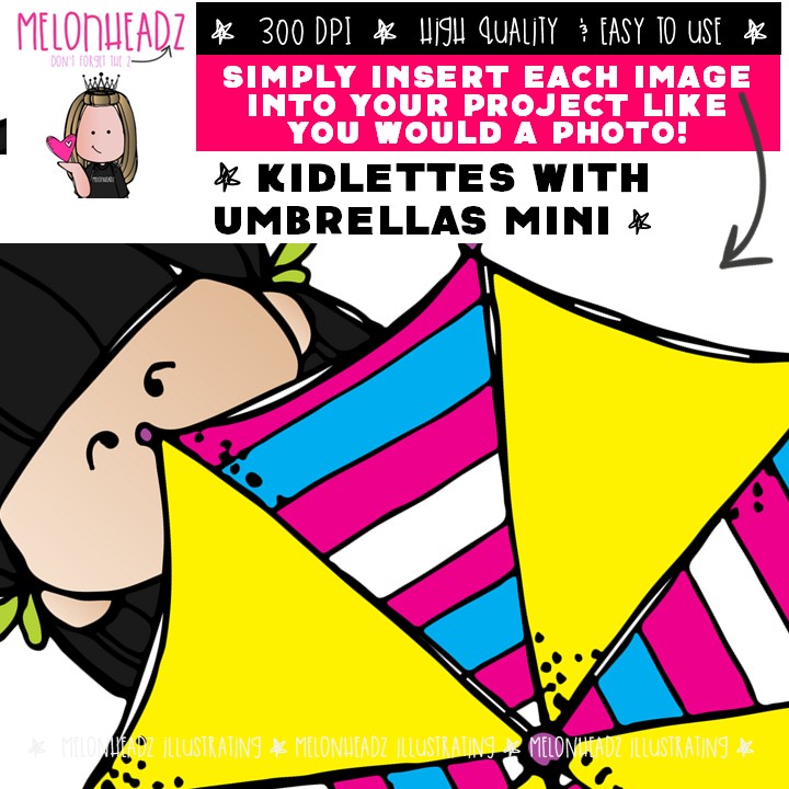 Kidlettes With Umbrellas clip art, spring, rain Mini - Image 2
