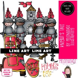 Knights Tale clip art, castle, medieval LINE ART and BLACK AND WHITE