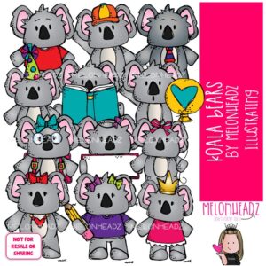Koala Bears clip art, Australian animals, marsupial COLORED Version