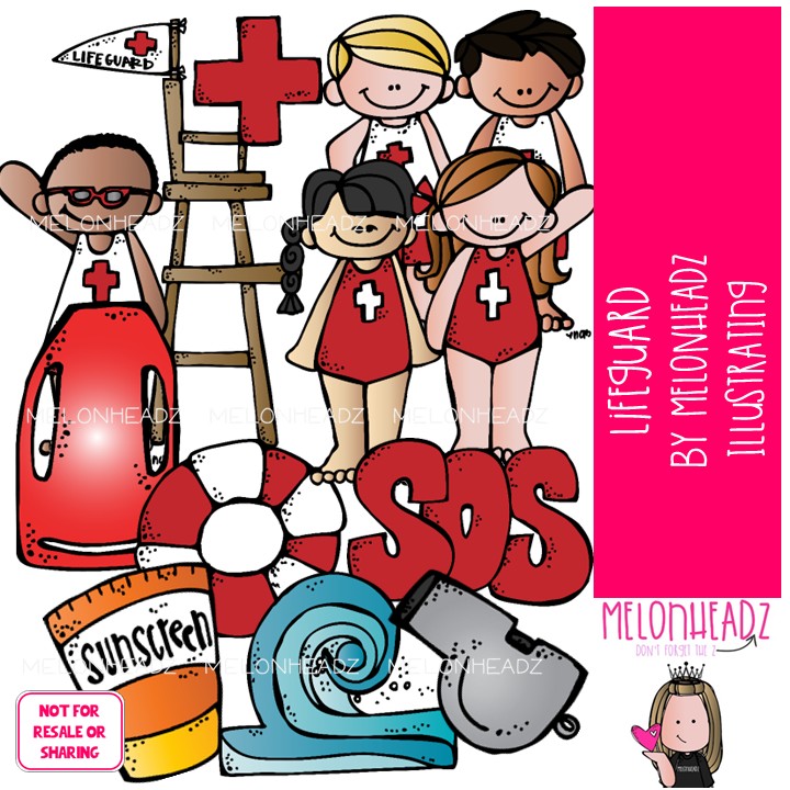 Lifeguard clip art, water safety, beach COLORED Version