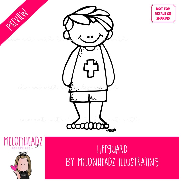 Lifeguard clip art, water safety, beach BLACK AND WHITE - Image 2