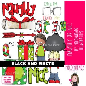 Naughty or Nice clip art, Christmas clip art BLACK AND WHITE