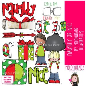Naughty or Nice clip art, Christmas clip art COLORED Version