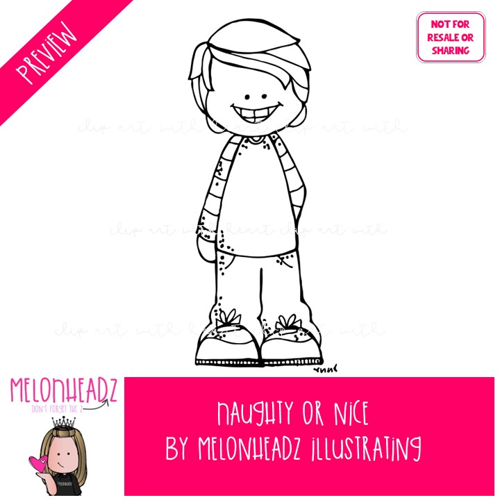 Naughty or Nice clip art, Christmas clip art BLACK AND WHITE - Image 2