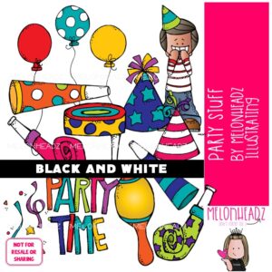Party Stuff clip art, Birthday clip art, New Year clip art BLACK AND WHITE