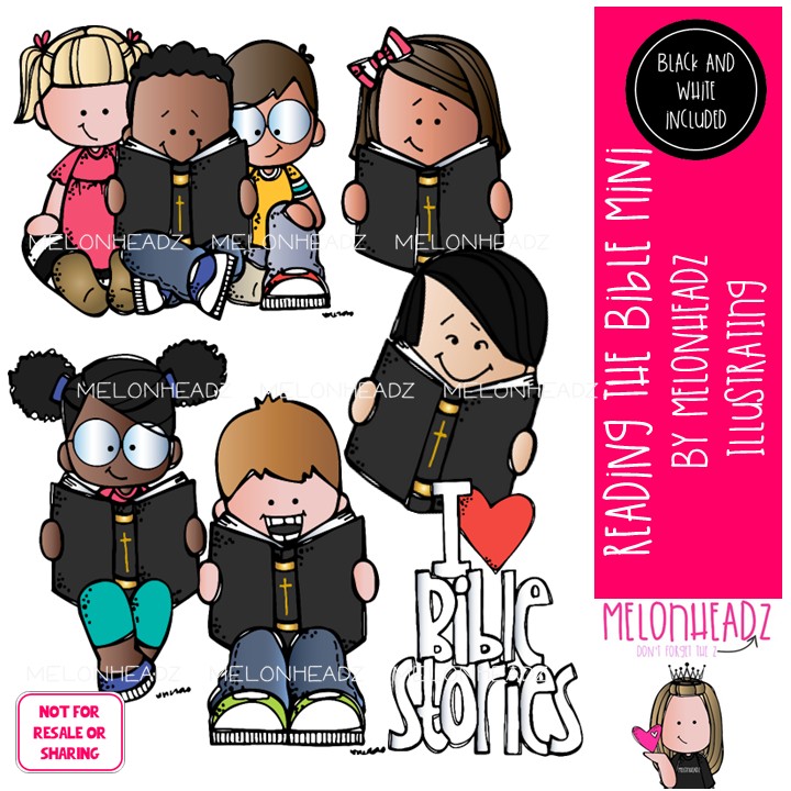 Reading the Bible clip art - Mini