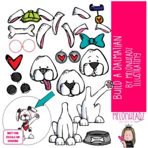 Build A Dalmatian clip art, dog, sequence COLORED Version