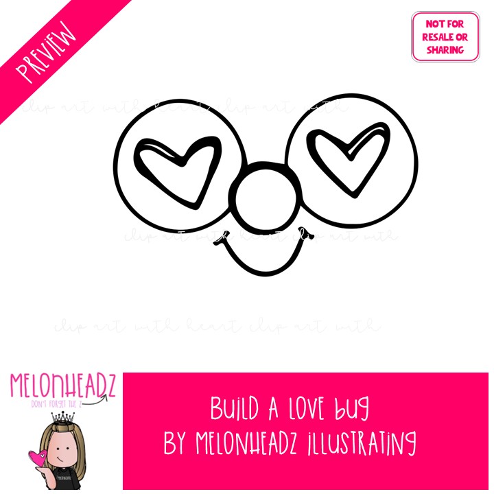 Build A Lovebug clip art, Valentine clip art, Insect clip art BLACK AND WHITE - Image 2