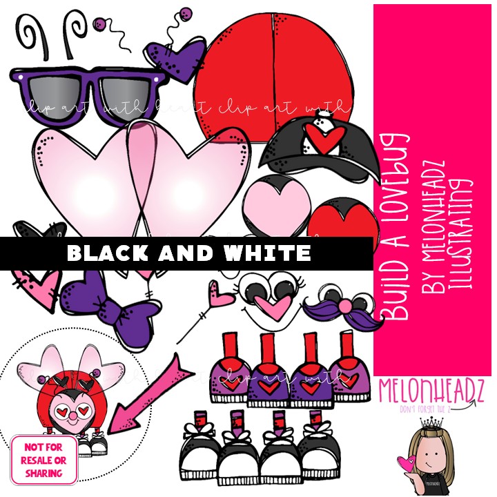 Build A Lovebug clip art, Valentine clip art, Insect clip art BLACK AND WHITE