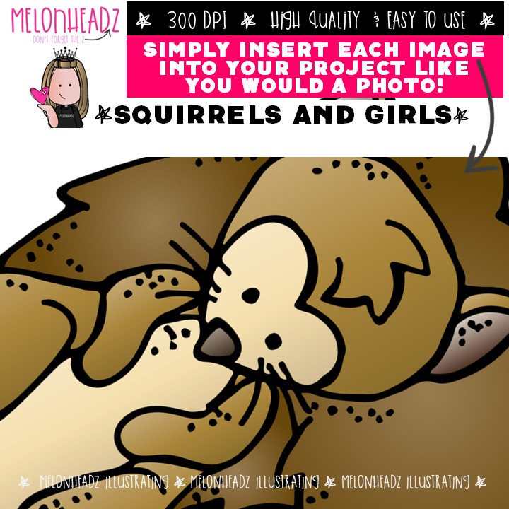 Squirrels and Girls clip art, literature, book companion Mini - Image 3