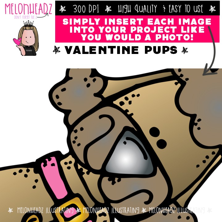 Valentine's Day Pups clip art, Dog clip art COLORED Version - Image 3