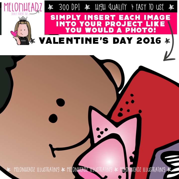 Valentine's Day clip art 2016, kid clip art COLORED Version - Image 3