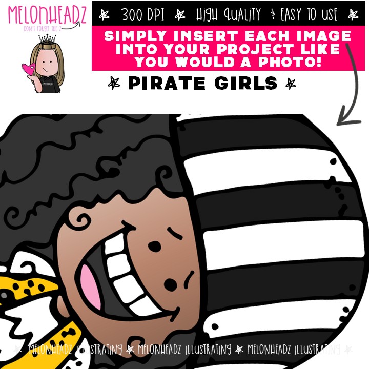 Pirate clip art, Girls COLORED Version - Image 3