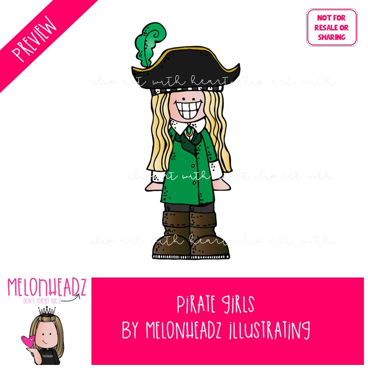 Pirate clip art, Girls COLORED Version - Image 2
