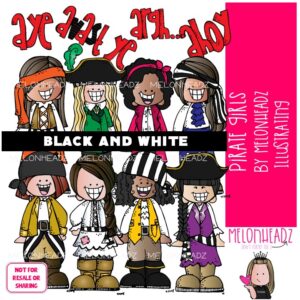 Pirate clip art, Girls BLACK AND WHITE