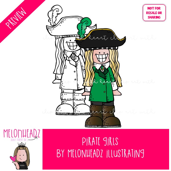 Pirate clip art, Girls COMBO PACK - Image 2