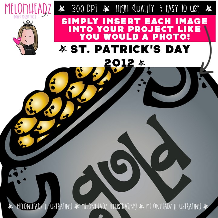 St Patrick's day clip art, leprechaun, shamrock COLORED Version - Image 3