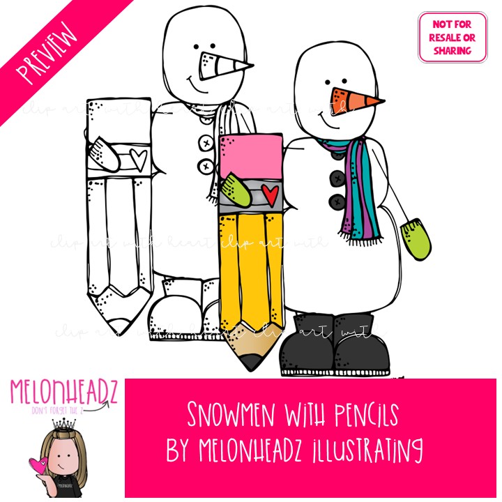 Snowmen with Pencils clip art, Winter clip art Mini - Image 2