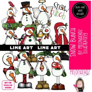 Snow Bunch clip art, Snowman clip art, Winter, Christmas LINE ART and BW