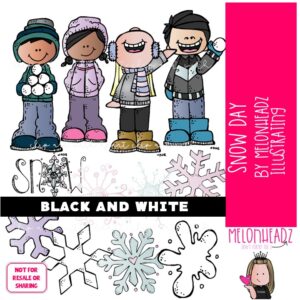 Snow Day clip art, Winter clip art BLACK AND WHITE