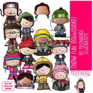 Snow Fun clip art, Bobbleheadz clip art, Winter clip art COLORED Version