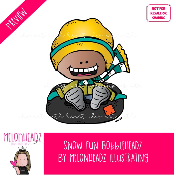 Snow Fun clip art, Bobbleheadz clip art, Winter clip art COLORED Version - Image 2