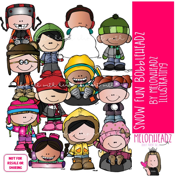 Snow Fun clip art, Bobbleheadz clip art, Winter clip art COLORED Version