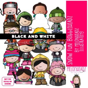 Snow Fun clip art, Bobbleheadz clip art, Winter clip art BLACK AND WHITE