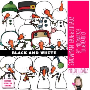 Snowman clip art, Bobbleheadz clip art, Winter clip art BLACK AND WHITE