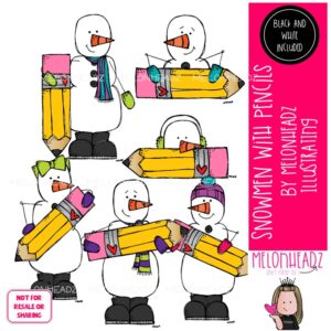 Snowmen with Pencils clip art, Winter clip art Mini