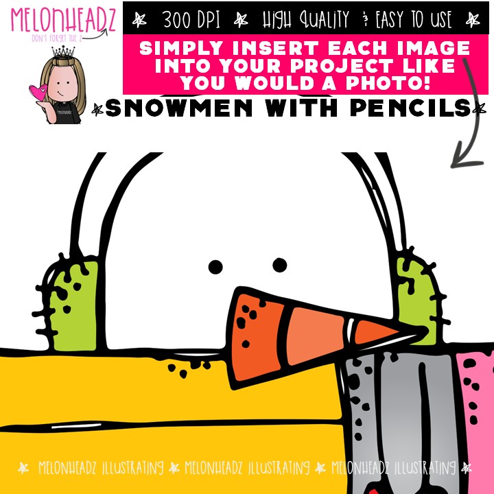 Snowmen with Pencils clip art, Winter clip art Mini - Image 3