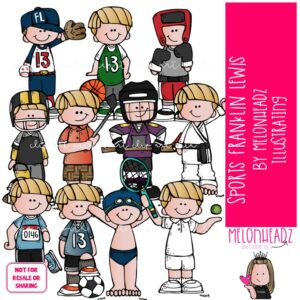 Sports clip art, Franklin Lewis, Melonheadz Characters COLORED Version
