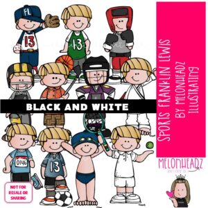 Sports clip art, Franklin Lewis, Melonheadz Characters BLACK AND WHITE