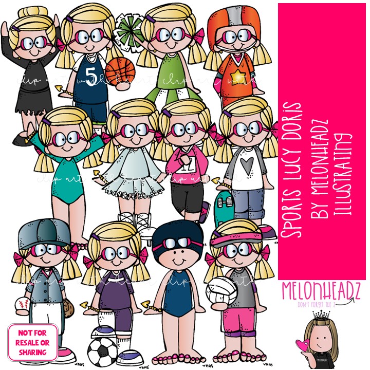 Sports clip art, Lucy Doris, Melonheadz Characters COLORED Version