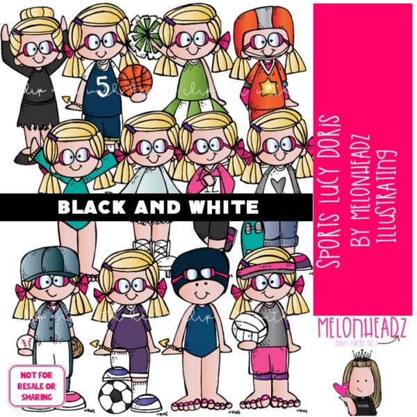 Sports clip art, Lucy Doris, Melonheadz Characters BLACK AND WHITE ...