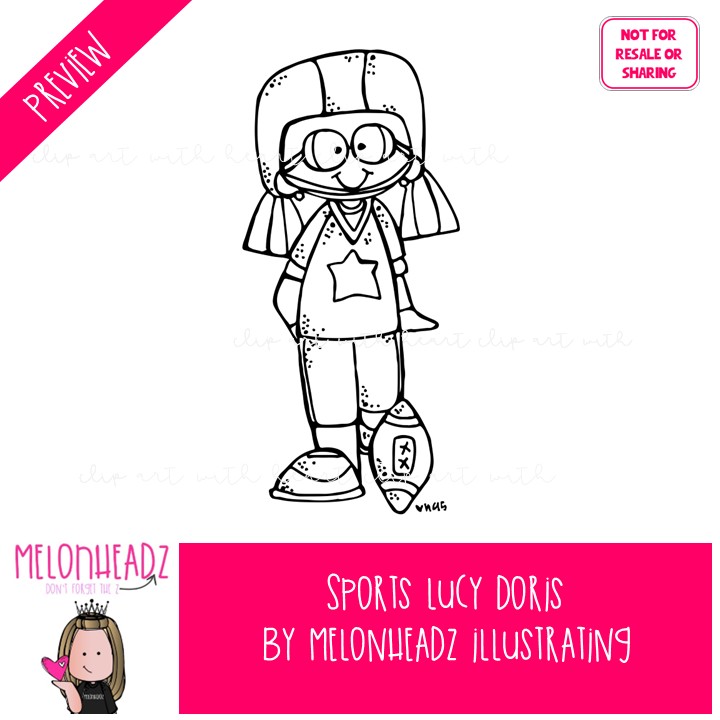 Sports clip art, Lucy Doris, Melonheadz Characters BLACK AND WHITE - Image 2
