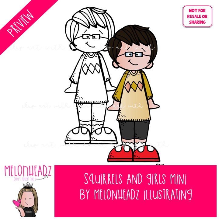 Squirrels and Girls clip art, literature, book companion Mini - Image 2